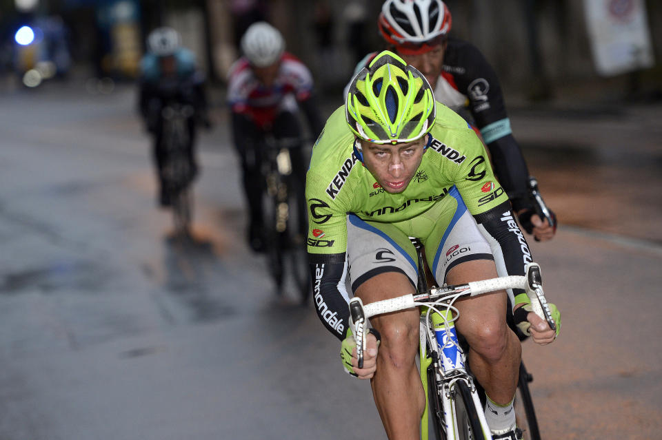 A young Sagan jousts with Fabian Cancellara on the Poggio in the snow-shortened epic of 2013. Gerald Ciolek would spring a surprise over the other side.