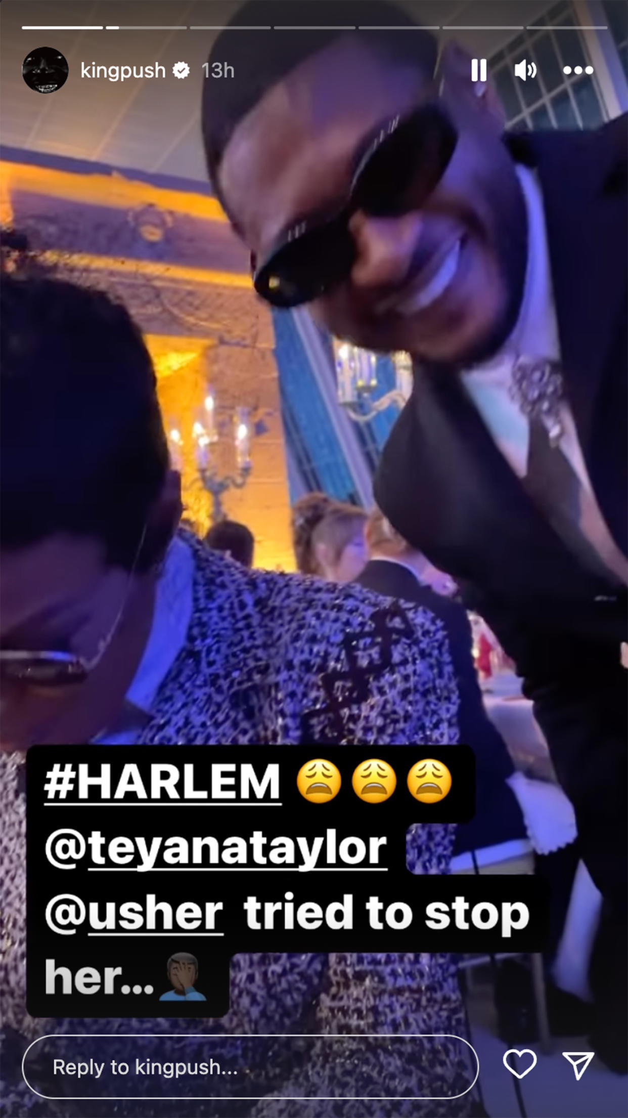 Teyana Taylor snuck in Chick-fil-A to the Met Gala, much to Usher and Pusha T’s amusement (@kingpush via Instagram )