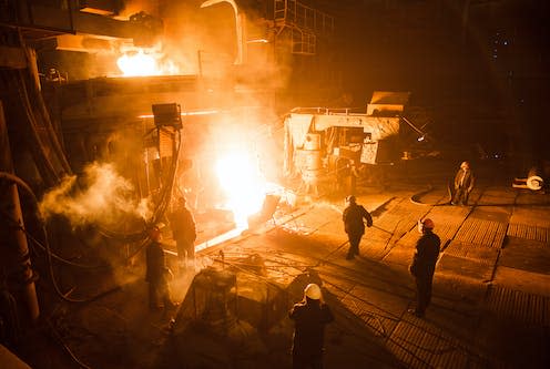 <span class="caption">Steel production in an electric arc furnace.</span> <span class="attribution"><a class="link " href="https://www.shutterstock.com/image-photo/steel-production-electric-furnace-780620236" rel="nofollow noopener" target="_blank" data-ylk="slk:Norenko Andrey/Shutterstock;elm:context_link;itc:0;sec:content-canvas">Norenko Andrey/Shutterstock</a></span>