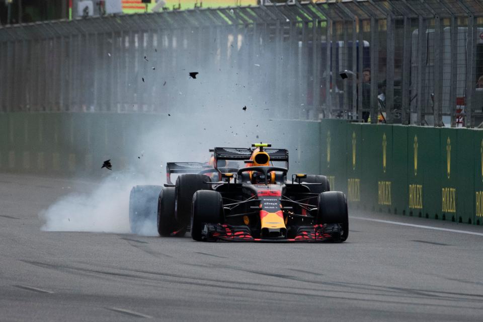 Tick, tick, BOOM: Daniel Ricciardo rear-ends Max Verstappen as Red Bull’s in-team rivalry spills over in Baku