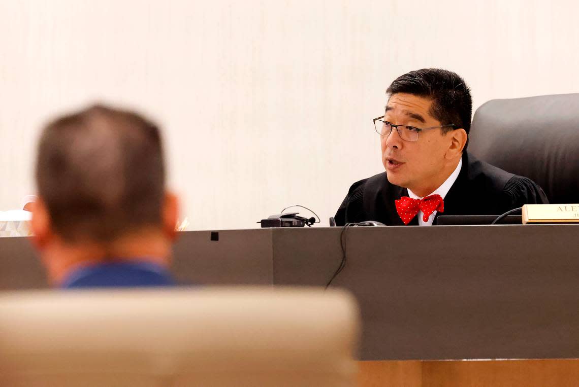 323rd District Judge Alex Kim reads the jury’s sentence on Thursday, September 21, 2023, of the teenager who fatally shot another student at Arlington’s Lamar High School. The teen received the maximum sentence of 40 years. Amanda McCoy/amccoy@star-telegram.com