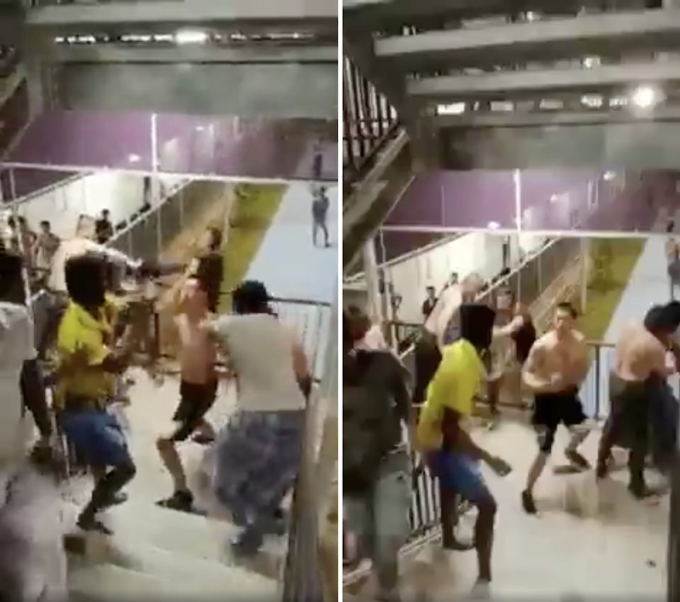 Screenshot of men in Changi dormitory fight from Facebook video