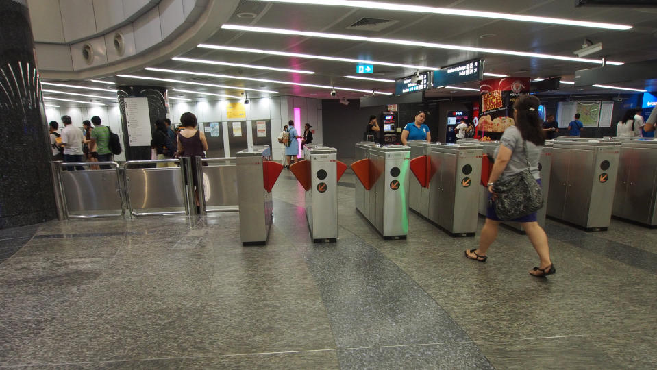 Fare gates at an MRT station in Singapore.