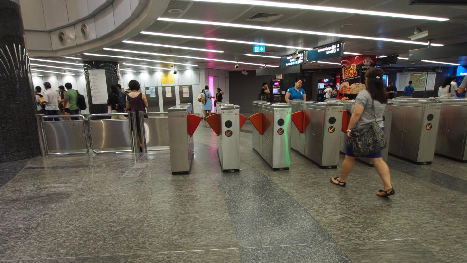 Ticket gate at MRT station in Singapore.