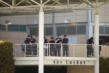 Police officers are seen at Youtube headquarters following an active shooter situation in San Bruno, California, U.S., April 3, 2018. REUTERS/Elijah Nouvelage