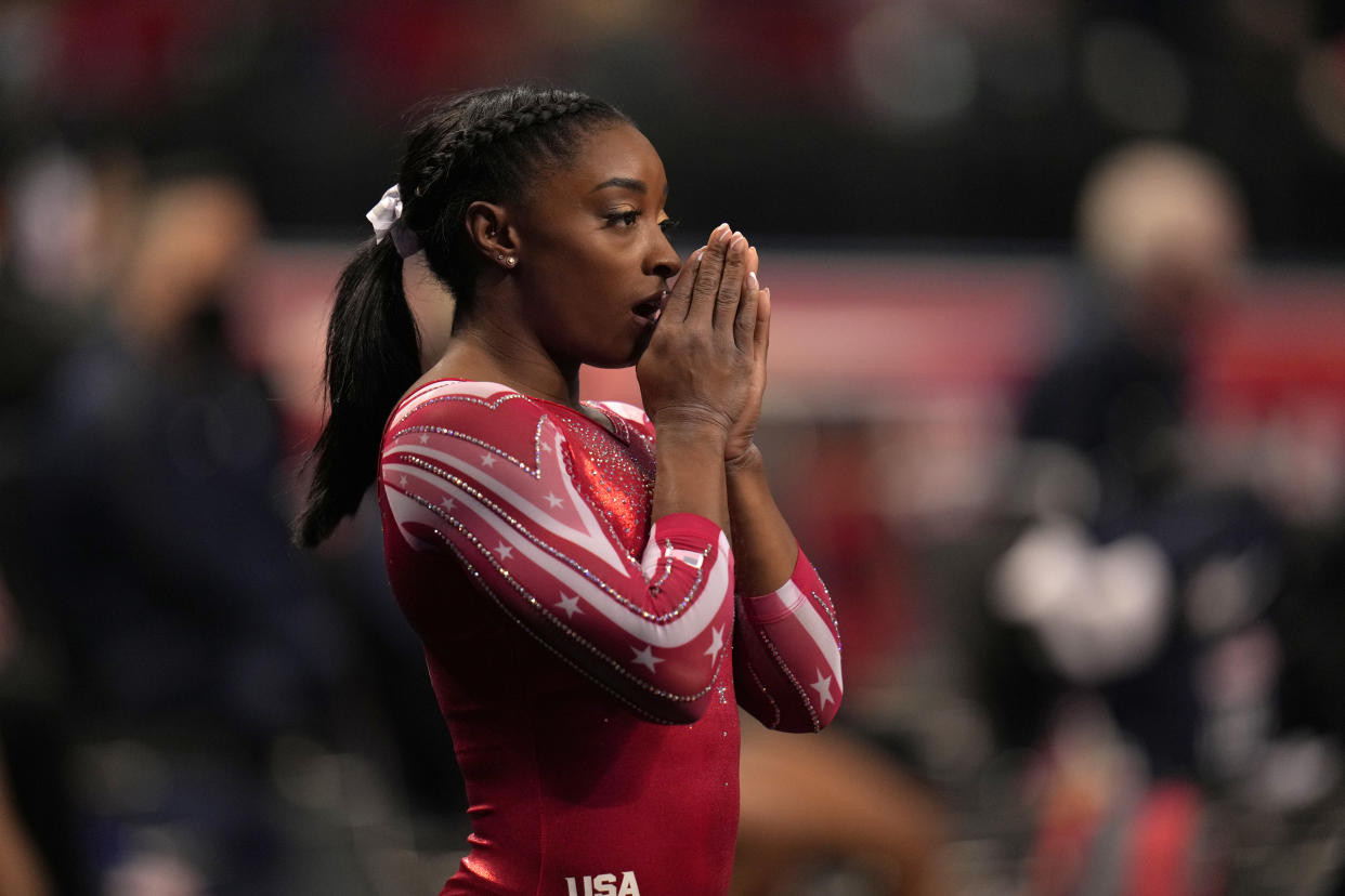 Simone Biles opened up about being adopted in her Facebook Watch series. (AP Photo/Jeff Roberson)