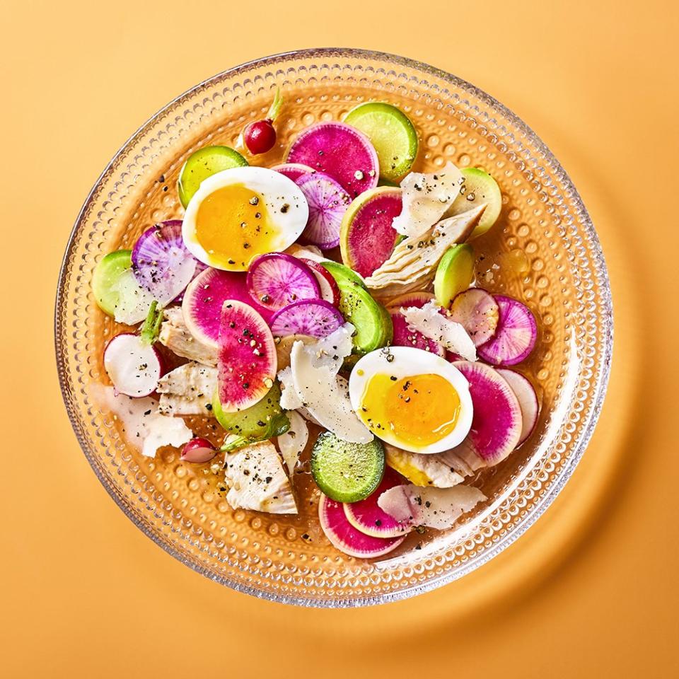 Radish Caesar Salad With Smoked Turkey & Soft-Boiled Eggs