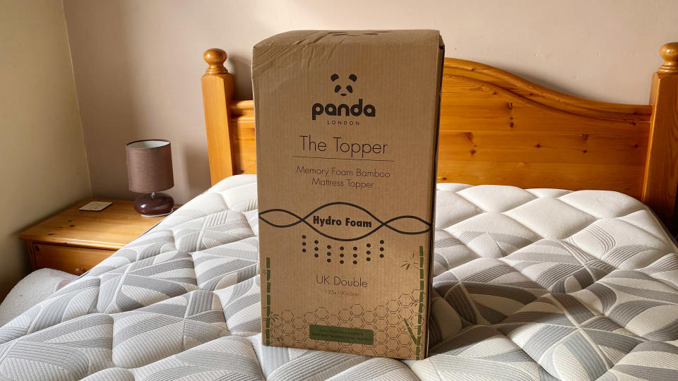 The Panda Bamboo Mattress Topper in its delivery box