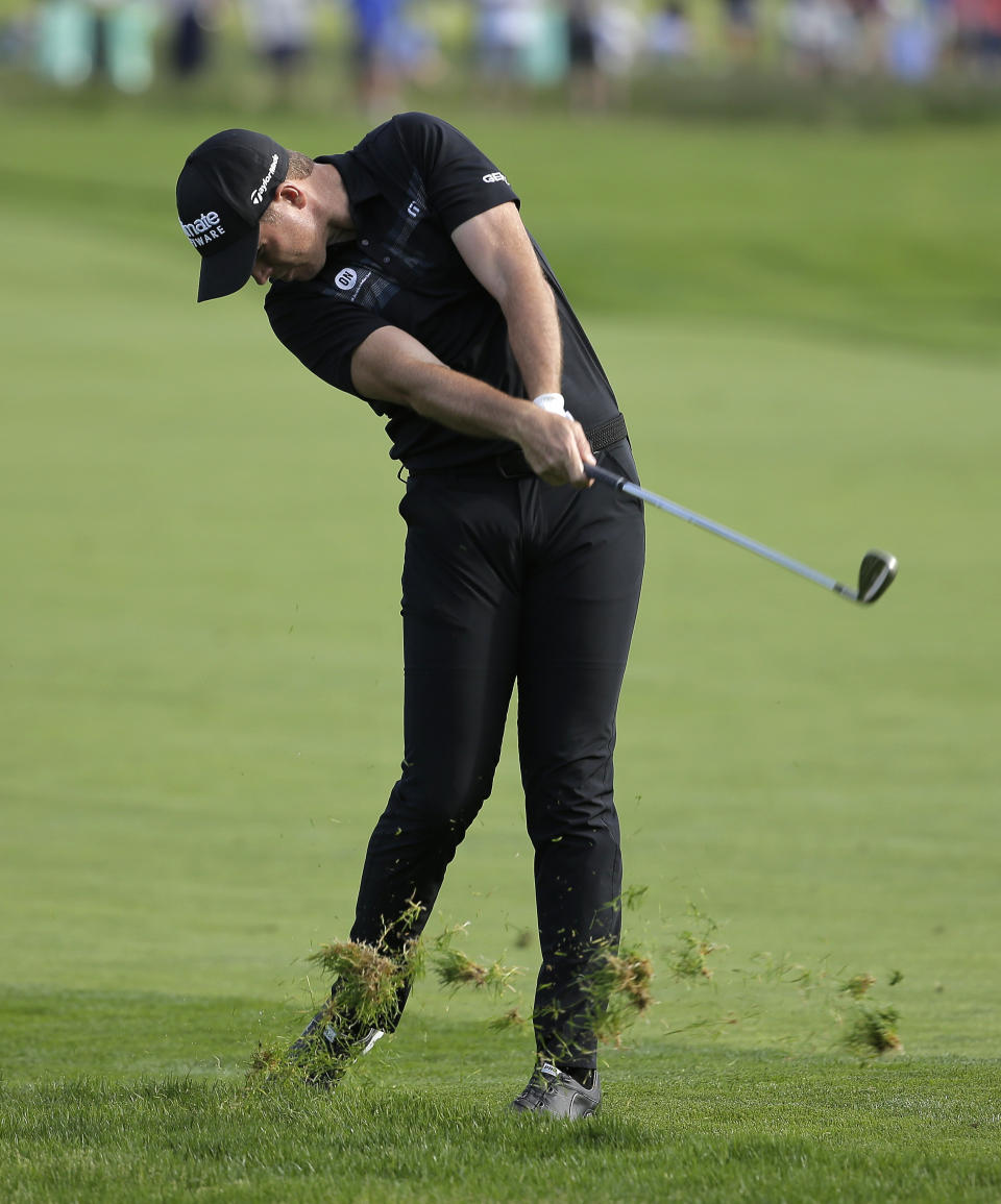 Luke List hits out of the rough along the 14th fairway during the third round of the PGA Championship golf tournament, Saturday, May 18, 2019, at Bethpage Black in Farmingdale, N.Y. (AP Photo/Seth Wenig)