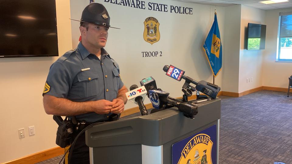 Delaware State Police Sgt. Leonard DeMalto speaks at a press conference on Thursday about a police shooting that occurred earlier in the day.