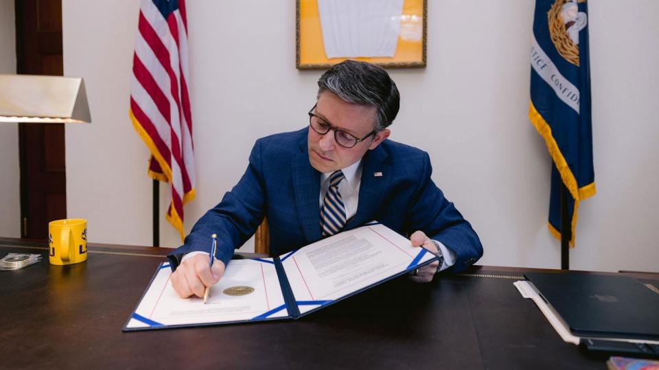 PHOTO: Today, I signed the articles of impeachment for Secretary Mayorkas. Tomorrow, they will be delivered to the Senate. (Mike Johnson/X)