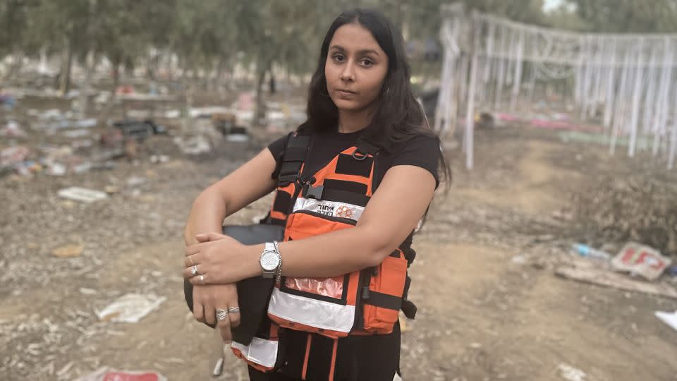 Aliza Samuel, 24, returned to the site of the deadly Nova festival attack by Hamas militants, in southern Israel, on October 7. - Rebecca Wright/CNN