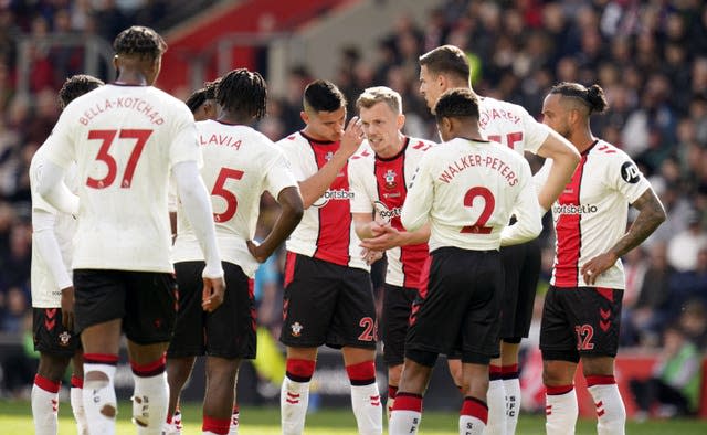 James Ward-Prowse, centre, tries to rally the Southampton team