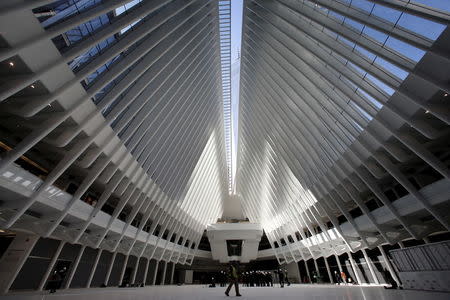 The interior of the Oculus structure of the World Trade Center Transportation Hub is pictured during a media tour of the site in Manhattan, New York City, March 1, 2016. REUTERS/Mike Segar