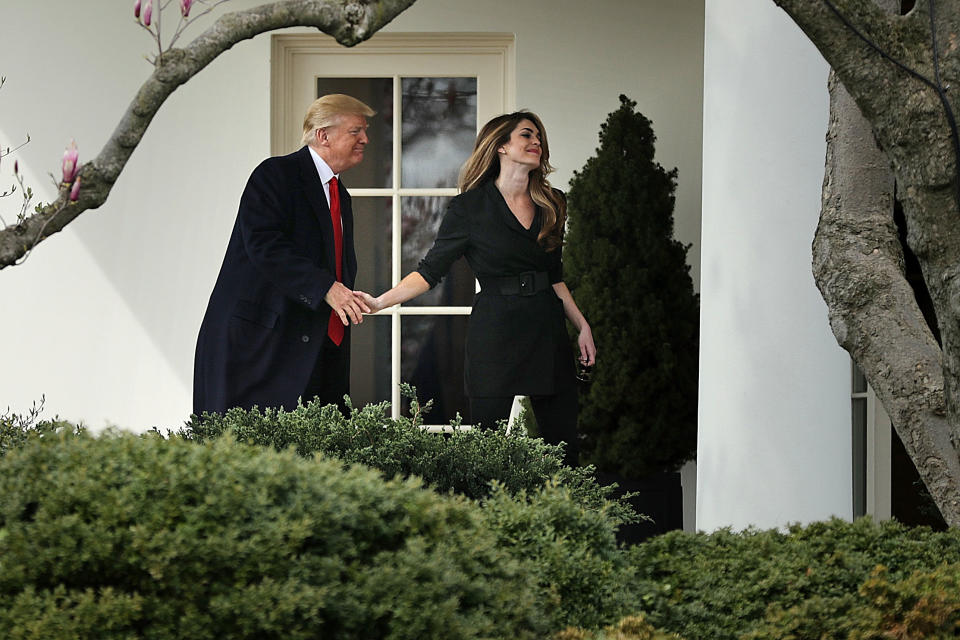 President Trump and Hope Hicks’s final moment is called awkward on social media. (Photo: Getty Images)