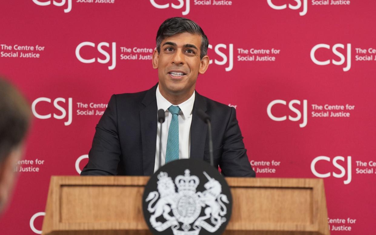 Rishi Sunak giving his speech in London on welfare reform, where he called for an end to the 