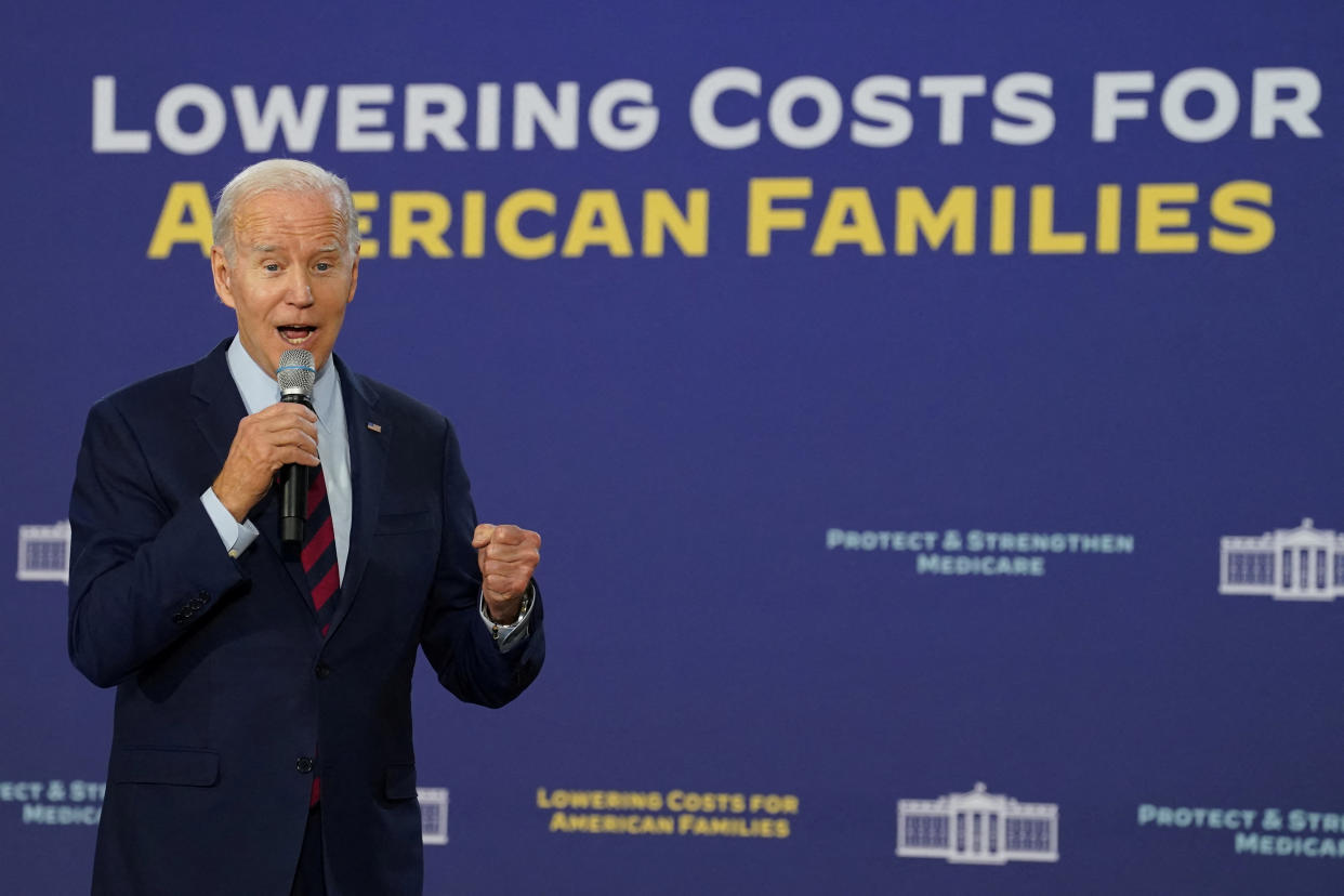 U.S. President Joe Biden speaks about protecting Social Security, Medicare, and lowering prescription drug costs, during a visit to OB Johnson Park and Community Center, in Hallandale Beach, Florida, U.S. November 1, 2022. REUTERS/Kevin Lamarque