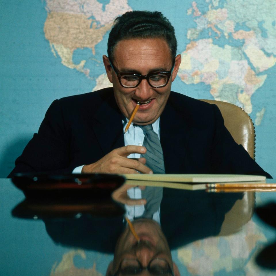 Indestructible witness to history: Henry Kissinger, then 46, pictured in the White House Situation Room in 1969 - Wally McNamee/CORBIS/Corbis via Getty Images