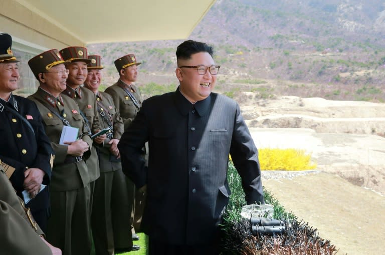 It is assumed that North Korea's conventional firing drill on Tuesday to mark the 85th anniversary of its army was overseen by leader Kim Jong-Un