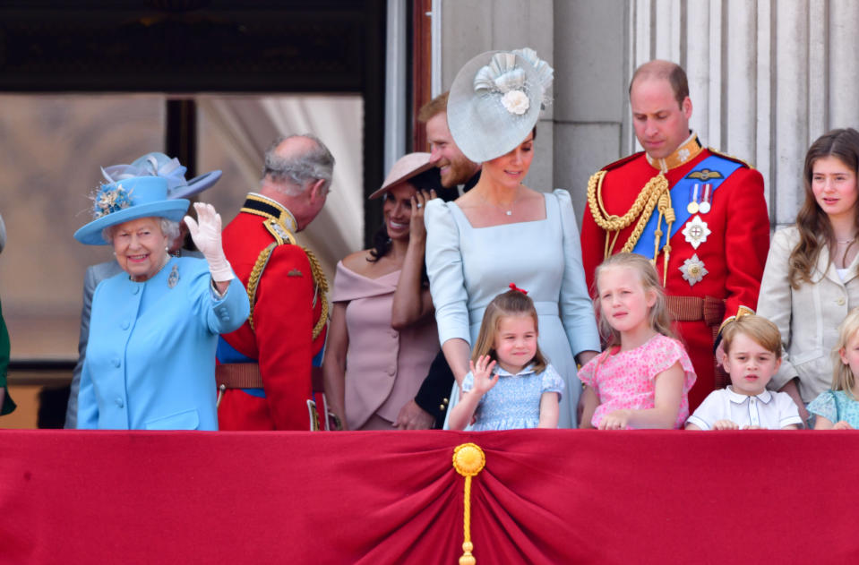 An adorable moment between the Queen and Princess Charlotte was caught on camera. Photo: Getty Images