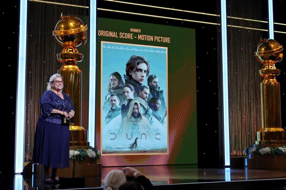 Best Original Score in a Motion Picture Award onstage during the 79th Annual Golden Globe Award (HFPA/AFP via Getty Images)