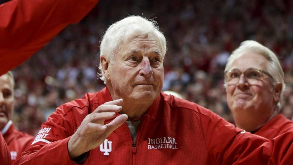 PHOTO: Celebrations as NCAA basketball coach Bob Knight, who took the Indiana Hoosiers to three NCAA national titles, returns to Assembly Hall, Feb. 8, 2020, in Bloomington, Ind. (SOPA Images/LightRocket via Getty Images)