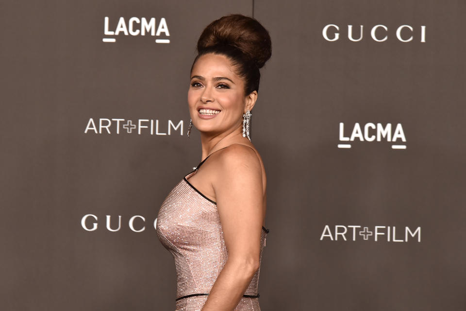 LOS ANGELES, CALIFORNIA - NOVEMBER 02: Salma Hayek attends the 2019 LACMA Art + Film Gala  at LACMA on November 02, 2019 in Los Angeles, California. (Photo by David Crotty/Patrick McMullan via Getty Images)