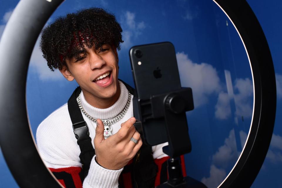 TikTok influencer Yusuf Panseri performs a video for the social network TikTok in the 