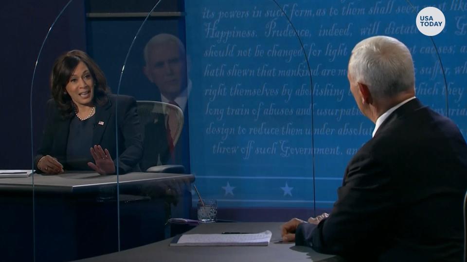 Sen. Kamala Harris swiftly reclaimed her time when Vice President Mike Pence interrupted her at the vice presidential debate.