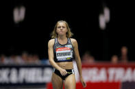 Russian whistleblower and runner Yulia Stepanova, who helped expose massive doping problems in Russia that led to the country's track and field team being banned from international competition, takes the track to compete as a neutral athlete in the 800 meter race at the Boston Indoor Grand Prix in Boston, Massachusetts, U.S. January 28, 2017. REUTERS/Brian Snyder