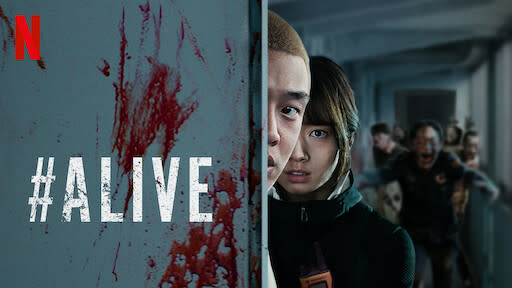 Promotional image of people hiding for #Alive movie