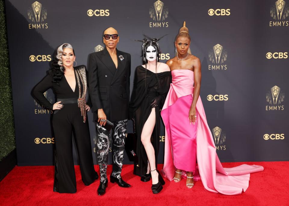 RuPaul (center) and members of "RuPaul's Drag Race" at the 73rd Annual Emmy Awards