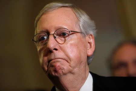 Senate Majority Leader Mitch McConnell speaks to the media about plans to repeal and replace Obamacare on Capitol Hill in Washington, U.S., June 27, 2017. REUTERS/Aaron P. Bernstein