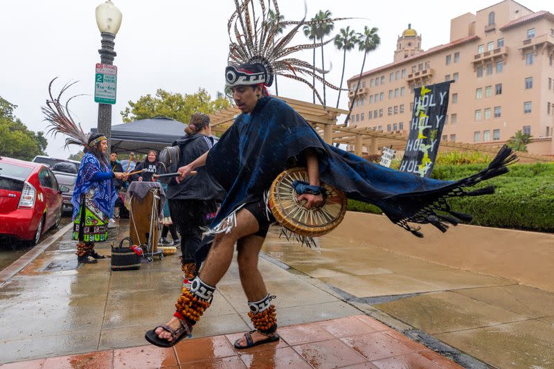 Native American group Apache Stronghold gather outside 9th Circuit Appeal Court in California