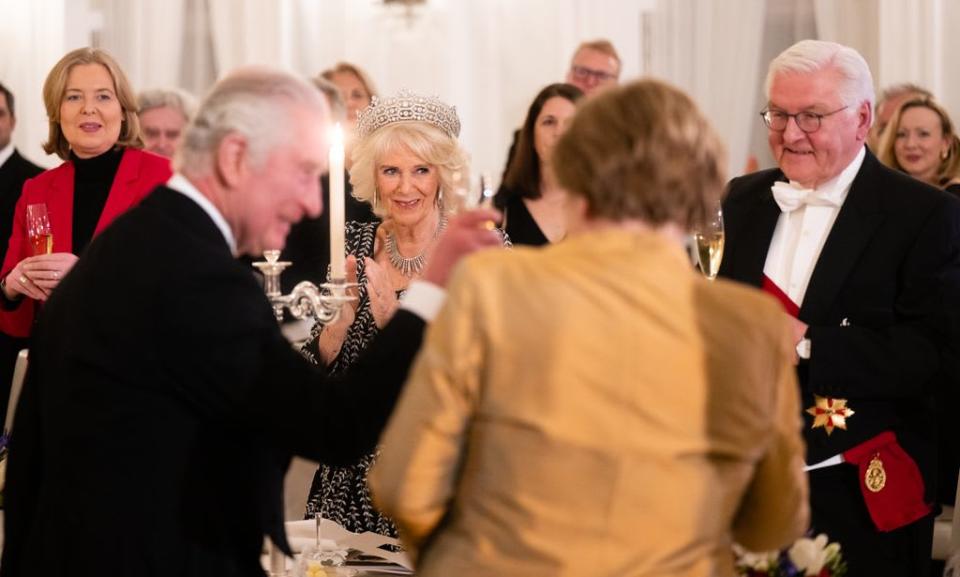 King Charles joins in a toast during state banquet in Germany