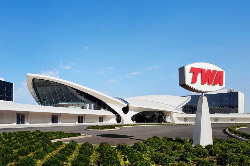 Exterior of the TWA Hotel, voted one of the top hotels in New York City