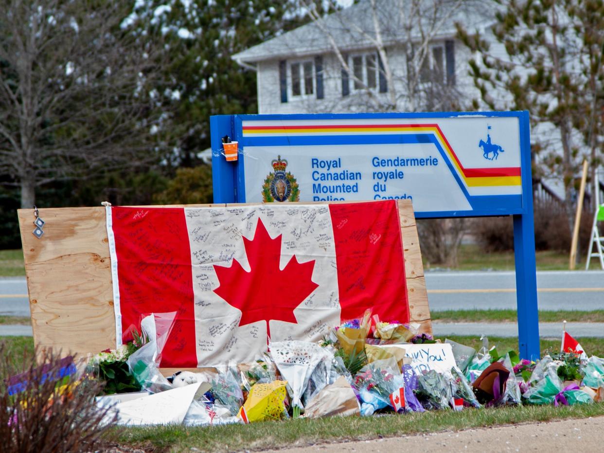 A memorial for the 22 people that died in a mass shooting in Portapique, Nova Scotia.