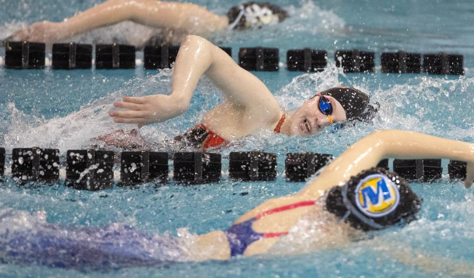 Marlington's Caitlin Cox competes in the 200 yard freestyle at the OHSAA Division II state high school swimming finals Friday, Feb. 23, 2024, at C.T. Branin Natatorium in Canton, Ohio.