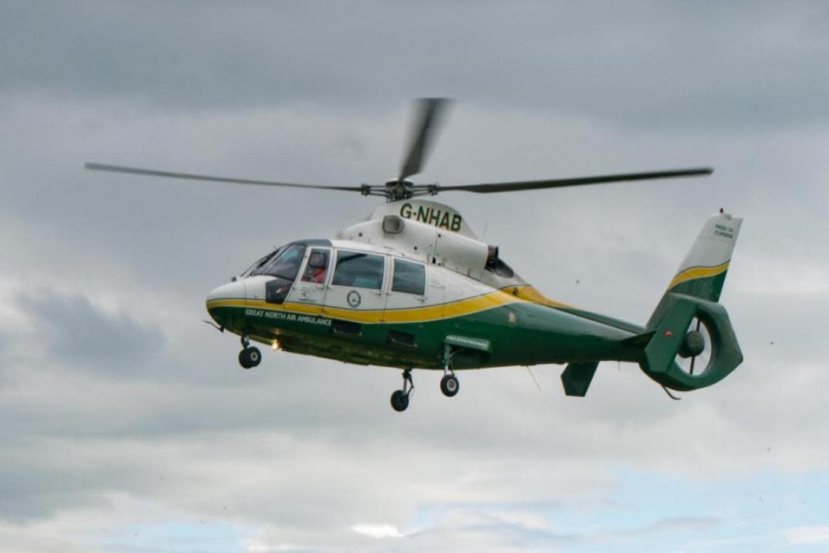 An air ambulance landed at the scene following the crash on the A66. <i>(Image: GNAAS)</i>