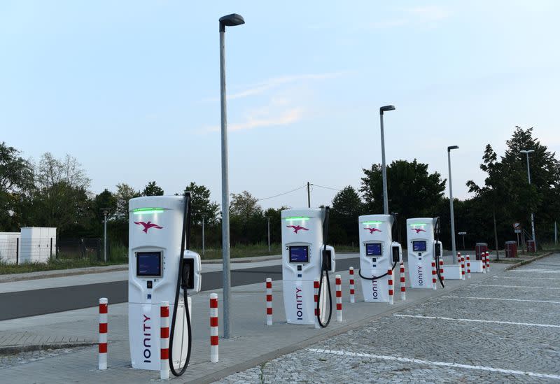 FILE PHOTO: An Ionity electric vehicle charging station is seen on a motorway service station near Dresden
