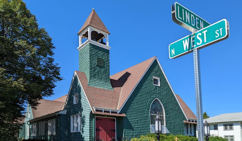 Trinity Lutheran Church in York is at the intersection of Linden Avenue and North West streets in York. The building is known for its iconic green wooden shingles.