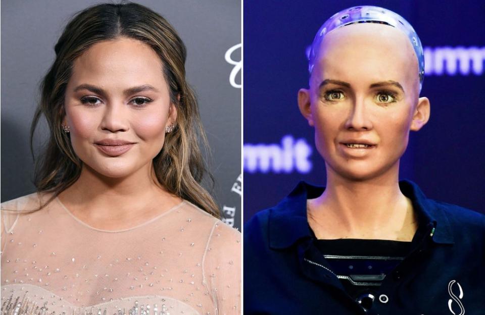 Chrissy Teigen and Sophia the Robot