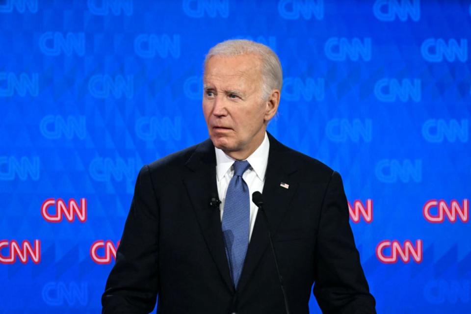 President Joe Biden looks on during his debate with Donald Trump in June 2024. New details of how he prepared for the event have been unveiled (AFP via Getty Images)