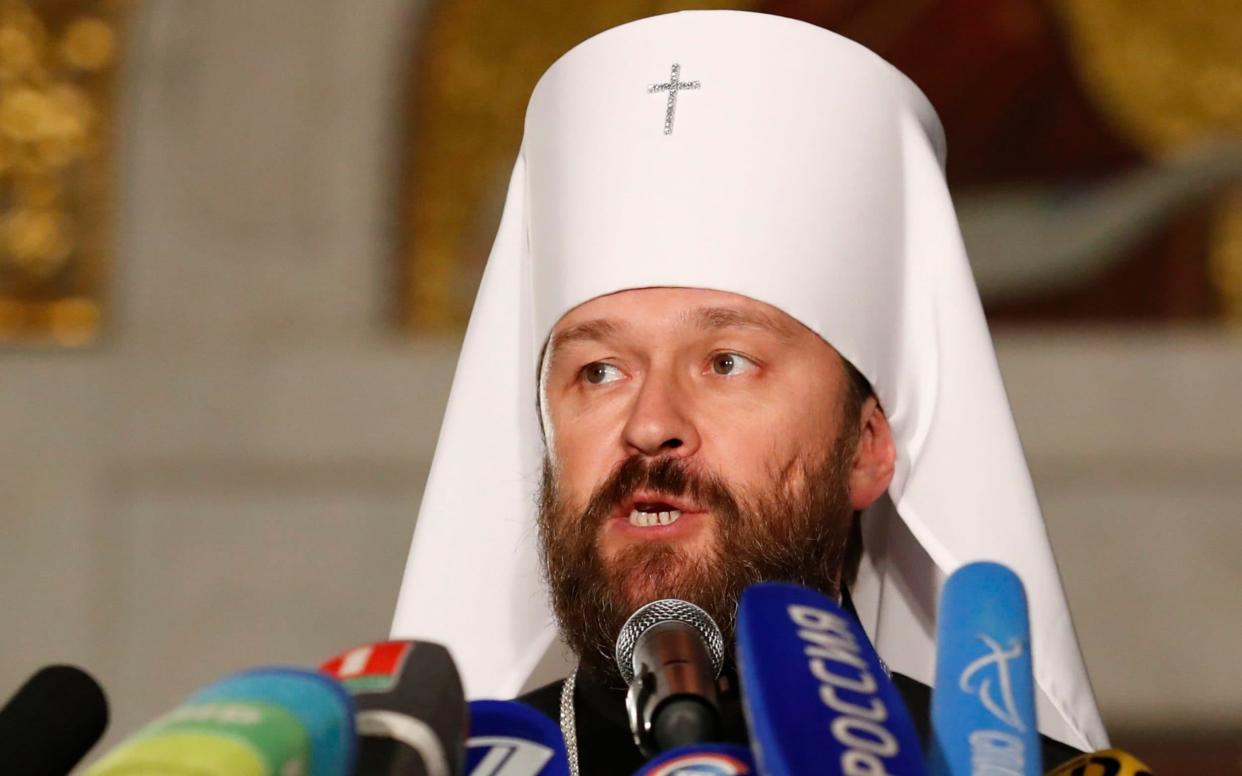 Bishop Hilarion announcing the news to the press in Minsk - REUTERS