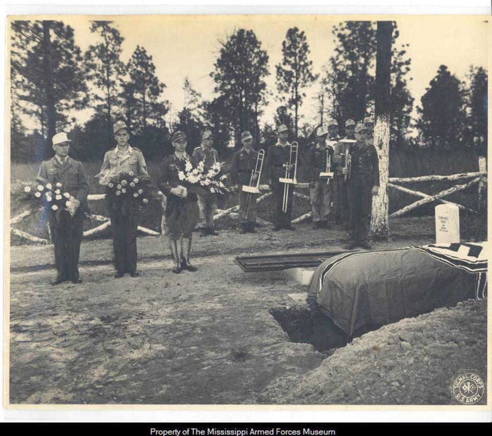 German prisoners of war attending the funeral procession for one of their comrades who died during his captivity in Mississippi. Colonel T.B. Birdsong./Mississippi Armed Forces Museum.