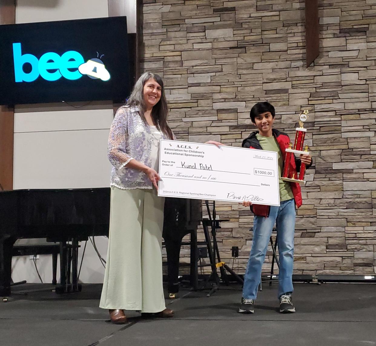 Kunal Patel, who attends Branson's Cedar Ridge Intermediate, won the 2024 Association for Children’s Educational Sponsorship Regional Missouri Spelling Bee.