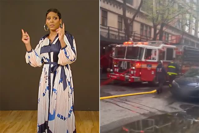 <p>Tamron Hall Show/YouTube</p> Tamron Hall; New York City firefighters respond to a fire at ABC Studios