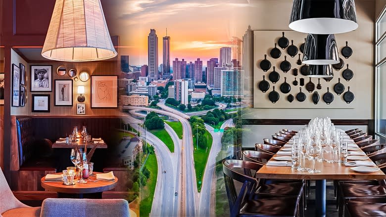 Restaurant tables and the Atlanta skyline