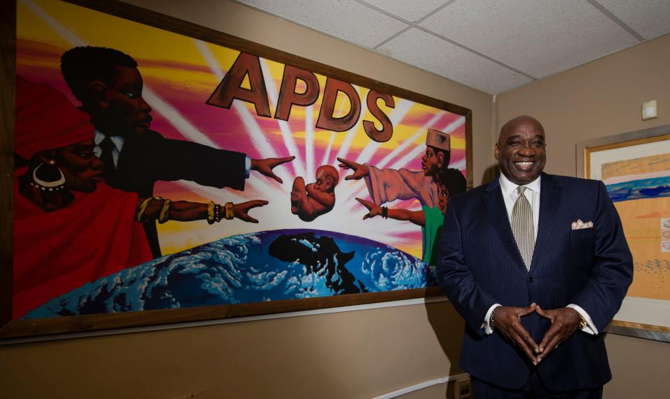 CEO of Africentric Personal Development Shop Jerry Saunders stands for a portrait at the APDS in Columbus.