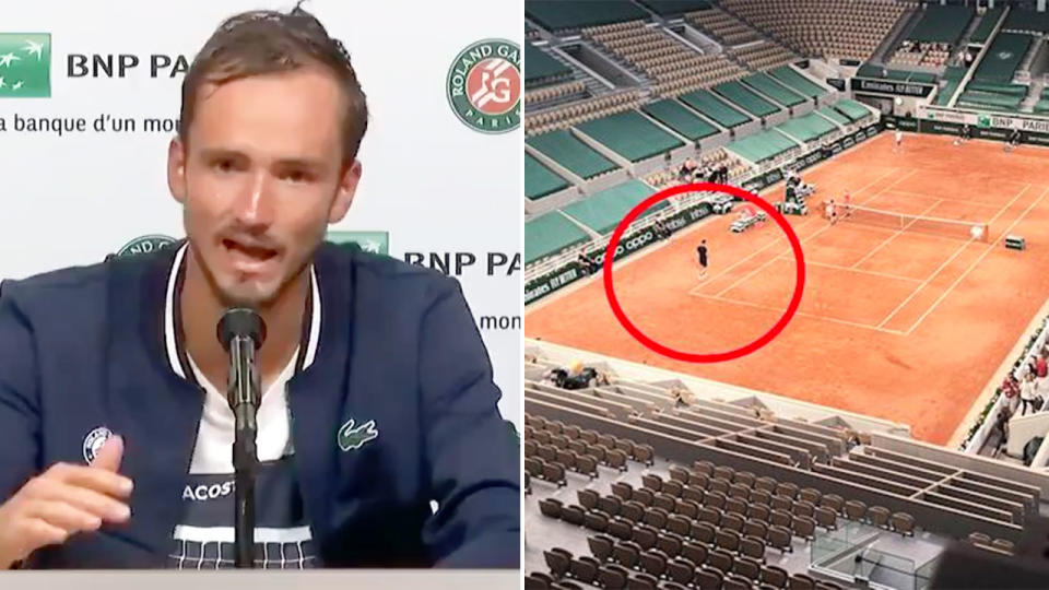 Seen here, Daniil Medvedev in his press conference and the quarter-final in front of an empty stadium.